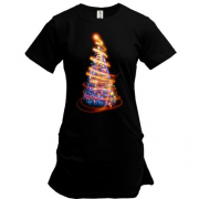 Подовжена футболка з новорічною ялинкою у вогнях