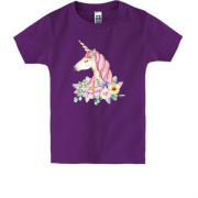 Дитяча футболка з єдинорогом в квітах