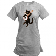 Подовжена футболка з чорним котом і банджо
