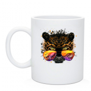 Чашка с акварельным леопардом в очках