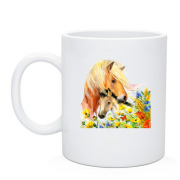 Чашка с лошадьми в цветах