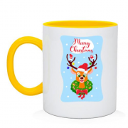 Чашка с оленем и украшенными рогами "Счастливого Рождества"