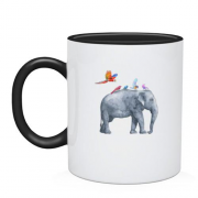 Чашка со слоном и попугаями