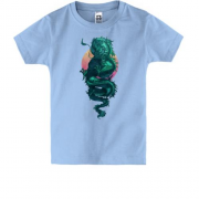 Детская футболка Зеленый дракон на фоне луны