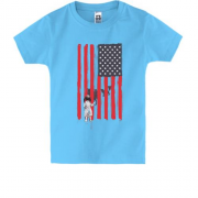 Детская футболка с американским флагом, девочкой и волками