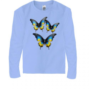 Детская футболка с длинным рукавом с желто-синими бабочками (3)