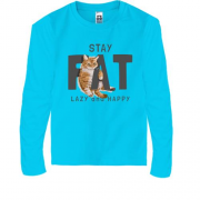 Детская футболка с длинным рукавом с котиком "Fat Lazy and Happy"
