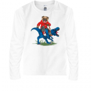 Детская футболка с длинным рукавом с мопсом на динозавре