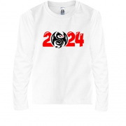 Детская футболка с длинным рукавом с надписью "2024 - год дракона"