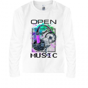 Детская футболка с длинным рукавом с наушниками Open your music