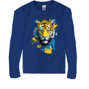 Дитячий лонгслів з тигром у жовто-синіх фарбах