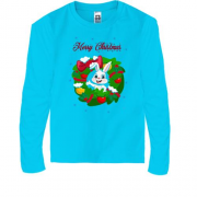 Детская футболка с длинным рукавом с зайцем "Счастливого Рождества"