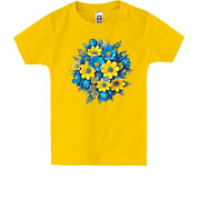 Дитяча футболка з жовто-синім букетом квітів (АРТ)