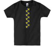 Детская футболка с желто-синим узором-цветами (Вышивка)
