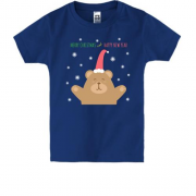 Детская футболка с мишкой в новогодней шапочке