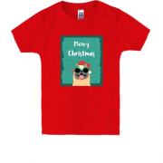 Детская футболка с мопсом "Счастливого Рождества"