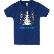 Детская футболка с скелетами и ёлкой "Happy New Year"