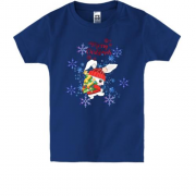 Детская футболка с зайчиком и снежинками "счастливого рождества"