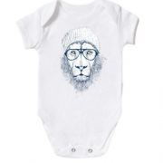 Дитячий боді лев-хіпстер в шапці і окулярах