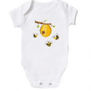 Детское боди с пчелиным ульем и пчелами