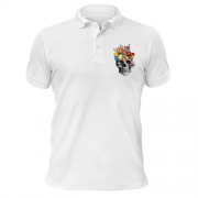 Чоловіча футболка-поло з черепом та квітами
