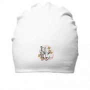 Хлопковая шапка с белым тигром в цветах (Вышивка)