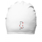 Хлопковая шапка силуэт кота с сердечками (Вышивка)
