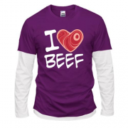 Комбинированный лонгслив "I love Beef"