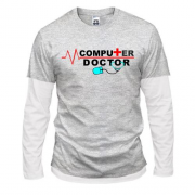 Комбинированный лонгслив с надписью "Компьютерный доктор"