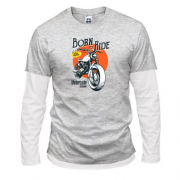 Комбинированный лонгслив с винтажным мото "Born to Ride"