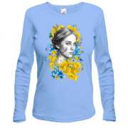 Жіночий лонгслів Дівчина у жовто-синіх квітах