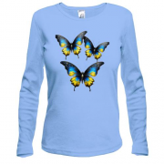Жіночий лонгслів з жовто-синіми метеликами (3)