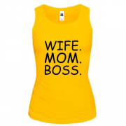 Майка с надписью "Wife. Mom. Boss."