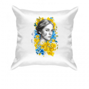 Подушка Девушка в желто-синих цветах