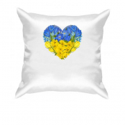 Подушка Сердце из желто-голубых цветов