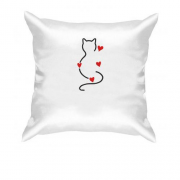 Подушка силуэт кота с сердечками (Вышивка)