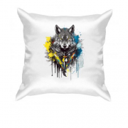 Подушка вовк у жовто-синій акварелі (арт)