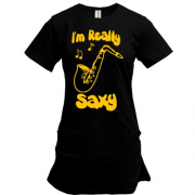 Подовжена футболка з надписью "Я дійсно сакси"