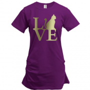 Подовжена футболка з надписью "Love Cat"