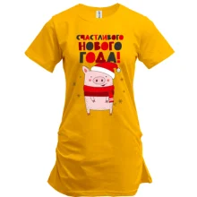 Туника с надписью "Счастливого Нового Года" и свинкой в колпаке