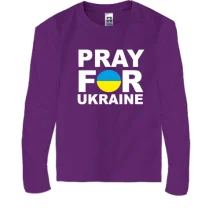 Дитячий лонгслів з написом «Pray for Ukraine» у синьо-жовтому колі