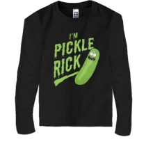 Детский лонгслив с крупной зелёной надписью «I'm Pickle Rick»