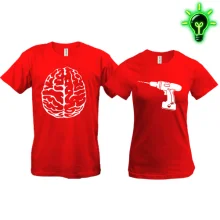 Парные футболки Дрель и мозг (glow)