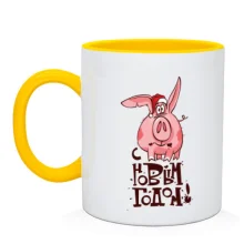 Чашка зі свинкою в новорічному ковпаку
