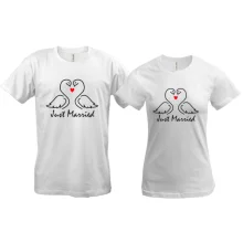 Парные футболки Just married с лебедями