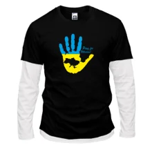 Комбинированный лонгслив с фразой «Pray for Ukraine», ладонью и картой