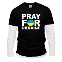 Комбинированный лонгслив с надписью «Pray for Ukraine» в сине-жёлтом круге