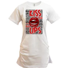 Подовжена футболка Kiss red lips
