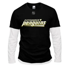 Комбинированный лонгслив Pittsburgh Penguins с крупной надписью и логотипом NHL