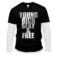Комбинированный лонгслив Young, rich, sexy and free